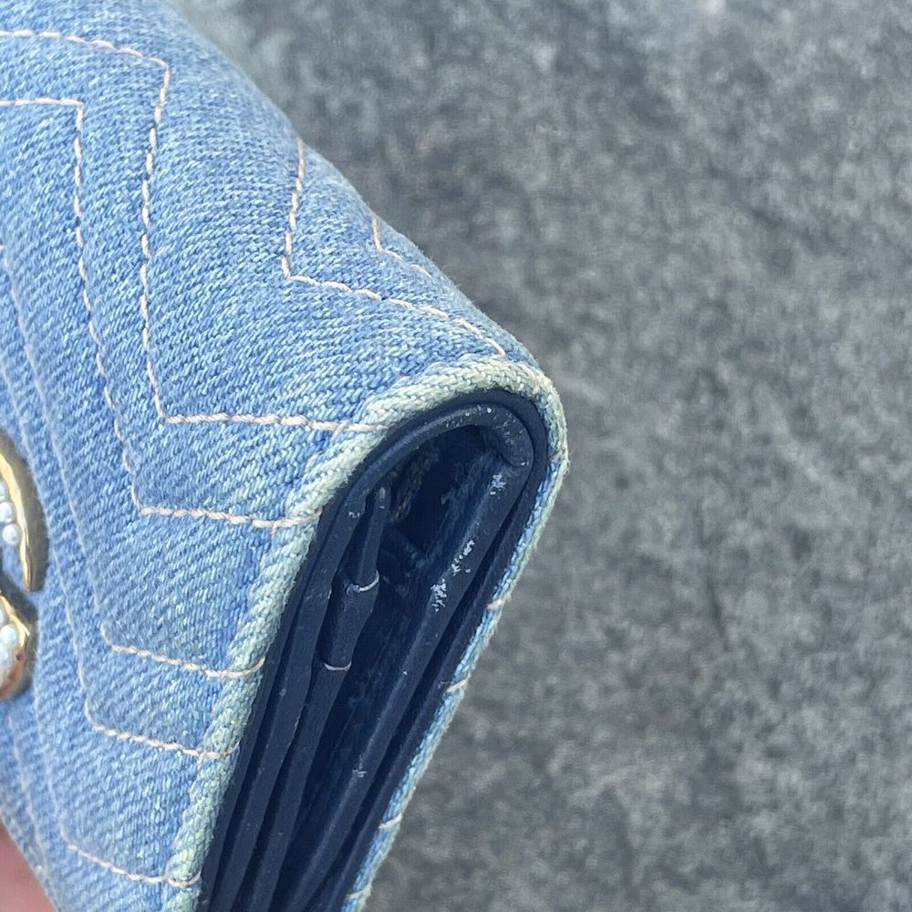 💕SOLD💕Gucci Marmont Denim Pearl GG Compact Wallet - Picture 3 of 15